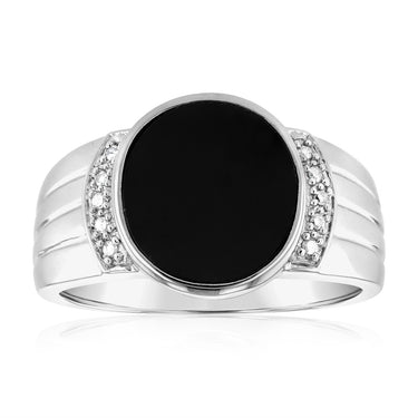 Sterling Silver 1.5Carat Agate & Small Diamond Gents Ring