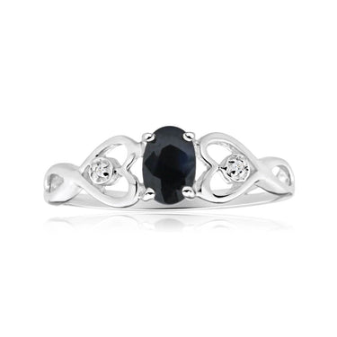 9ct Charming White Gold Diamond + Natural Sapphire Ring