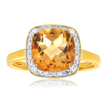 9ct Yellow Gold 2.00 Carat Citrine and Diamond Ring