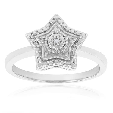 Sterling Silver With Diamond Star Shape Ring