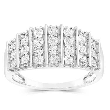 Sterling Silver 1/10 Carat Diamond Ring With 24 Round Brilliant Cut Diamonds