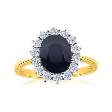 9ct Yellow Gold 2.5 Carat Natural Sapphire + Zirconia Ring