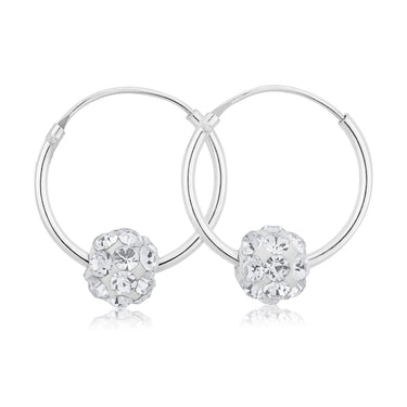 Sterling Silver White Crystal Slider Hoop Earrings