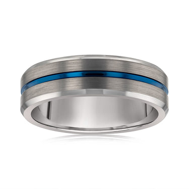 Blue Stripe 6mm Tungsten Ring