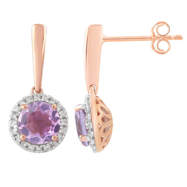 Ice Jewellery Diamond Pink Amethyst Earrings with 0.12ct Diamonds in 9K Rose Gold - E-16436PI-012-R | Ice Jewellery Australia